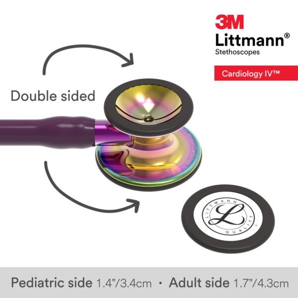 3M™ Littmann® Cardiology IV™ Stethoscope, 6239, High Polish Rainbow Chestpiece, Plum Tube, Violet Stem and Black Headset (Plum) - Image 2
