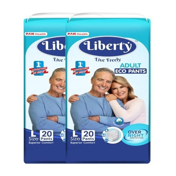 Liberty Eco Adult Diaper Pants, Large (L) 40 Count, Waist Size (75-140cm | 30-55 inches), Unisex, High Absorbency, Leak Proof, Overnight Protection, Pack of 2, 20 count/pack