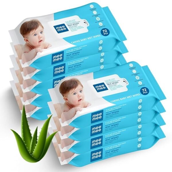 Mee Mee Baby Gentle soft Moisturing Wet Wipes with Aloe Vera extracts (unscented) without lid |72 pcs| Pack of 9