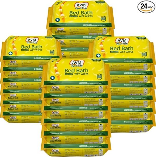 AVM Super Dry Bed Bath Wet Wipes Extra Large 10 Pcs/Pack | Pack of 24P - 240Pieces